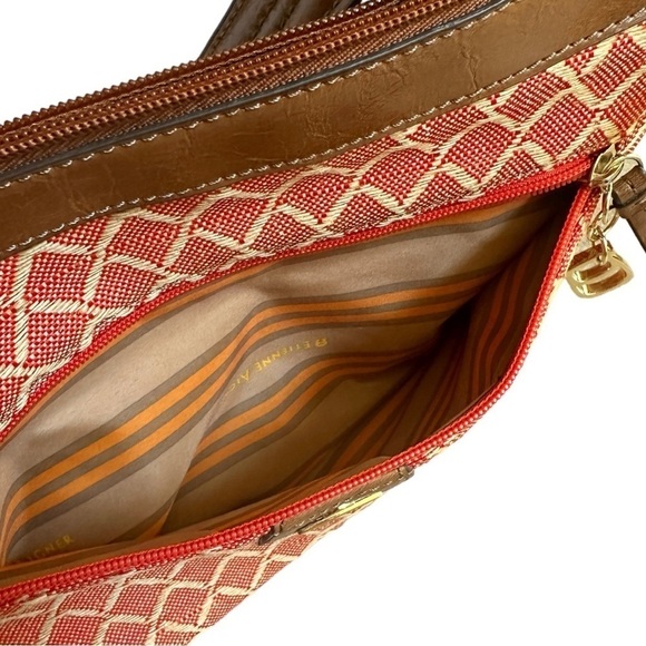 Etienne Aigner Orange Linen Faux Leather Colorful Diamond Shoulder Bag - Picture 5 of 9